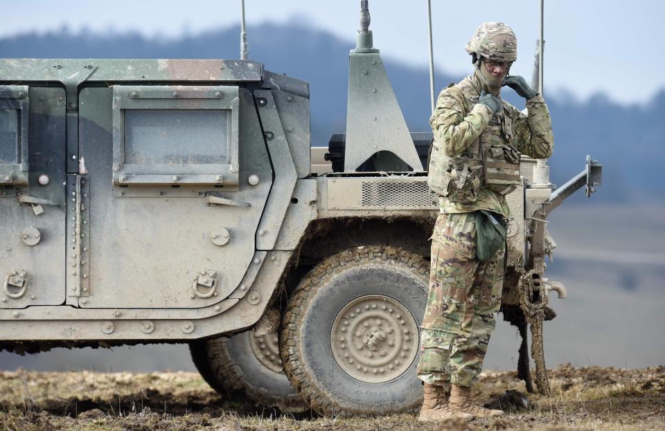 U.S. soldier on March 4, 2020 in Grafenwoehr, southern Germany.