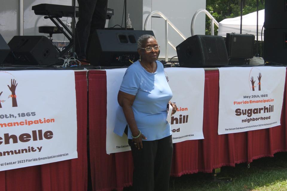 Vivian Filer speaks during the Florida Emancipation Day celebration at the Cotton Club Museum and Cultural Center in southeast Gainesville on Saturday.
(Photo: Photo by Voleer Thomas/For The Guardian)