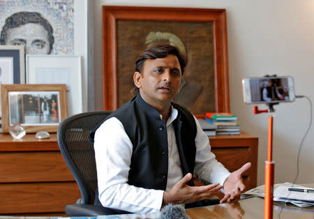 Akhilesh Yadav, Chief Minister of the northern state of Uttar Pradesh and Samajwadi Party (SP) President, speaks during an interview with Reuters in Lucknow, India, February 22, 2017. Picture taken February 22, 2017. REUTERS/Pawan Kumar