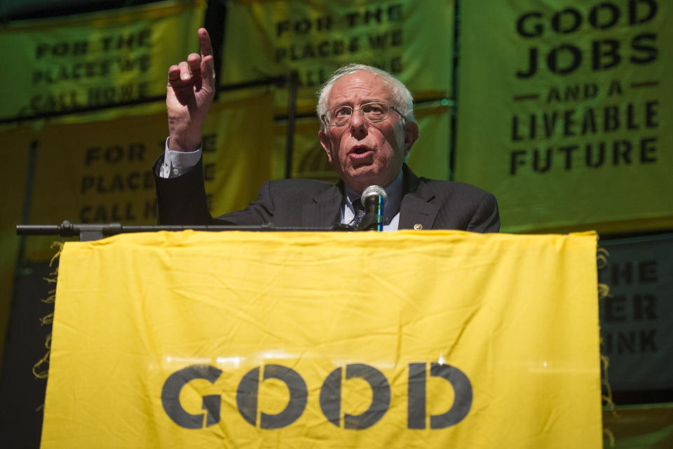 Democratic presidential candidate Sen. Bernie Sanders, I-Vt., addresses The Road to the Green New Deal Tour final event at Howard University. (Photo: Cliff Owen/AP)