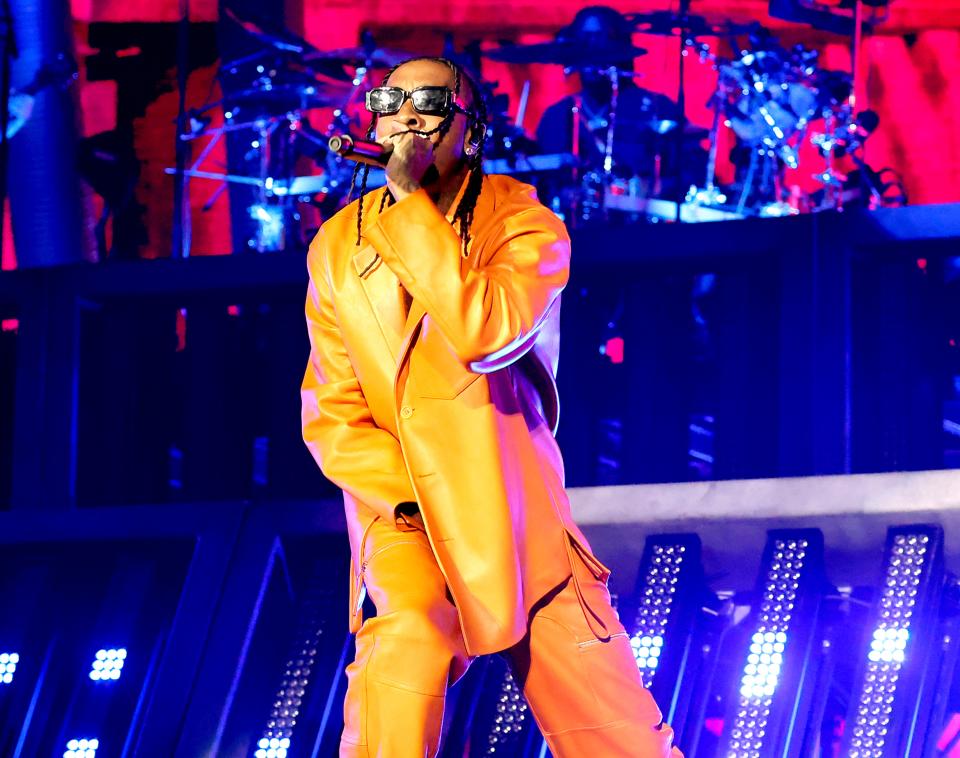 Tyga performing with Doja Cat on the Coachella stage.