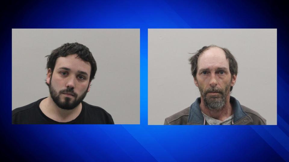 Jordan Berrio, 29, of Centerville, left, and Robert Carver, 50, of Hyannis were arrested and charged after police said they used their cars to surround an unmarked police vehicle, with Berrio accused of firing a BB gun at the officer’s driver’s side window and door, and both men struck and damaged the vehicle on Saturday, Feb. 11, 2023, police said. 