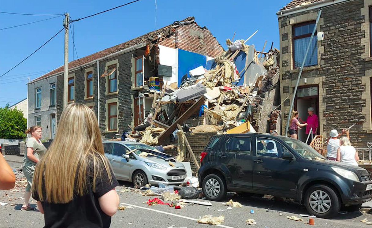 The scene after the explosion at a house in Wales. (Kirsten Alison Williams/Twitter/PA)