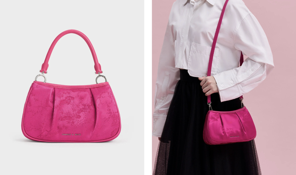 Recycled Satin Floral-Print Shoulder Bag - Fuchsia. PHOTO: Charles & Keith