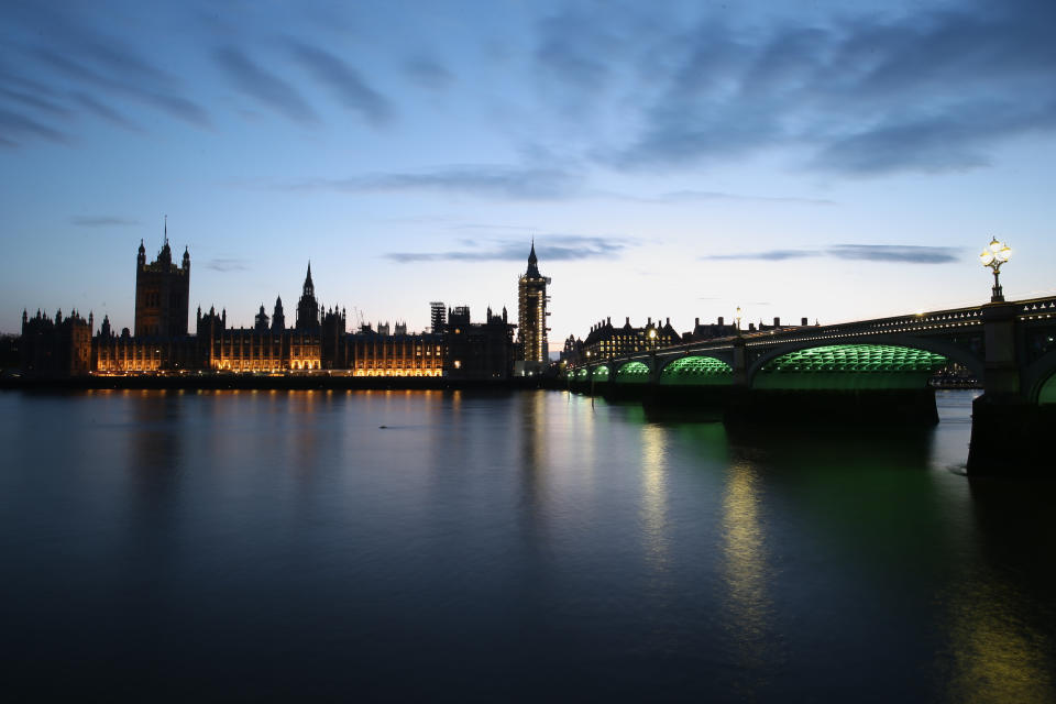 <p>Westminster Bridge is illuminated as part of the art installation, the Illuminated River project, by Leo Vilareal. Picture date: Tuesday April 13, 2021.</p>
