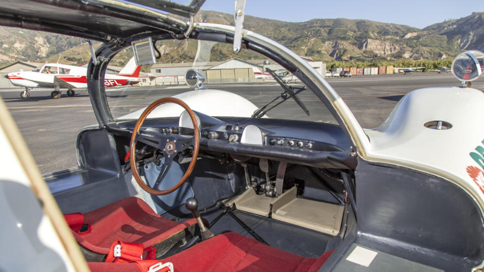 The cockpit of a 1966 Porsche 906/Carrera Six race car.