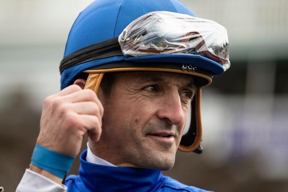 Jockey Adam Beschizza headz to the paddock area Friday during day one of the 35th Breeders’ Cup event at Churchill downs. Nov. 2, 2018