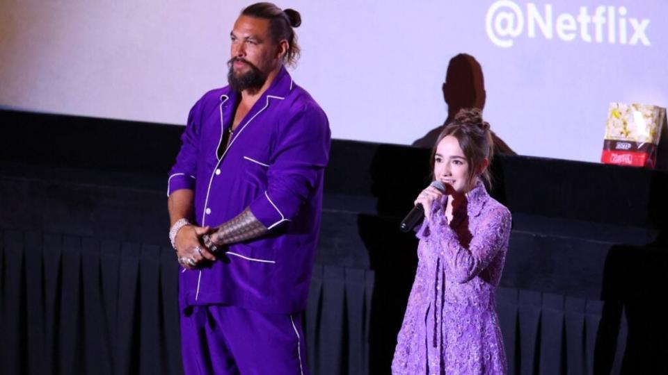 Jason Momoa and Marlow Barkley at the Netflix “Slumberland” World Premiere in Los Angeles.