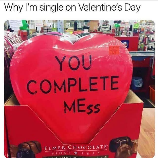 <p>A romantic Valentine message that says "You Complete Me"? Yeah, right ... More like "You Complete Mess."</p><p><a href="https://www.instagram.com/p/Bt3Vh8qg2ha/" rel="nofollow noopener" target="_blank" data-ylk="slk:See the original post on Instagram;elm:context_link;itc:0;sec:content-canvas" class="link ">See the original post on Instagram</a></p>