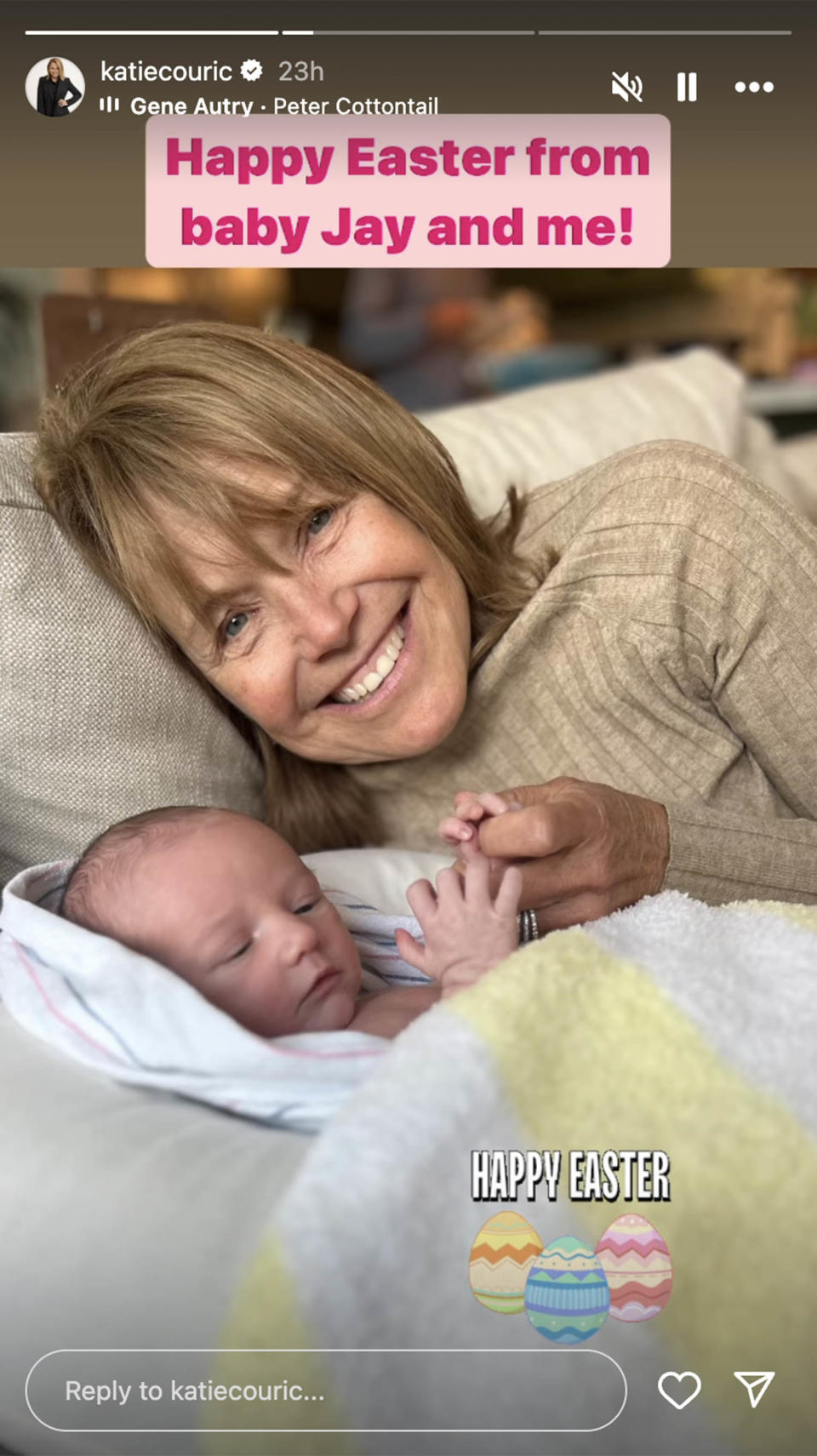 Couric spent her Easter weekend snuggled up with baby Jay. (@katiecouric via Instagram)