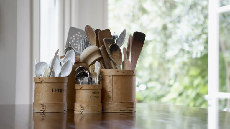 Kitchen utensils on countertop