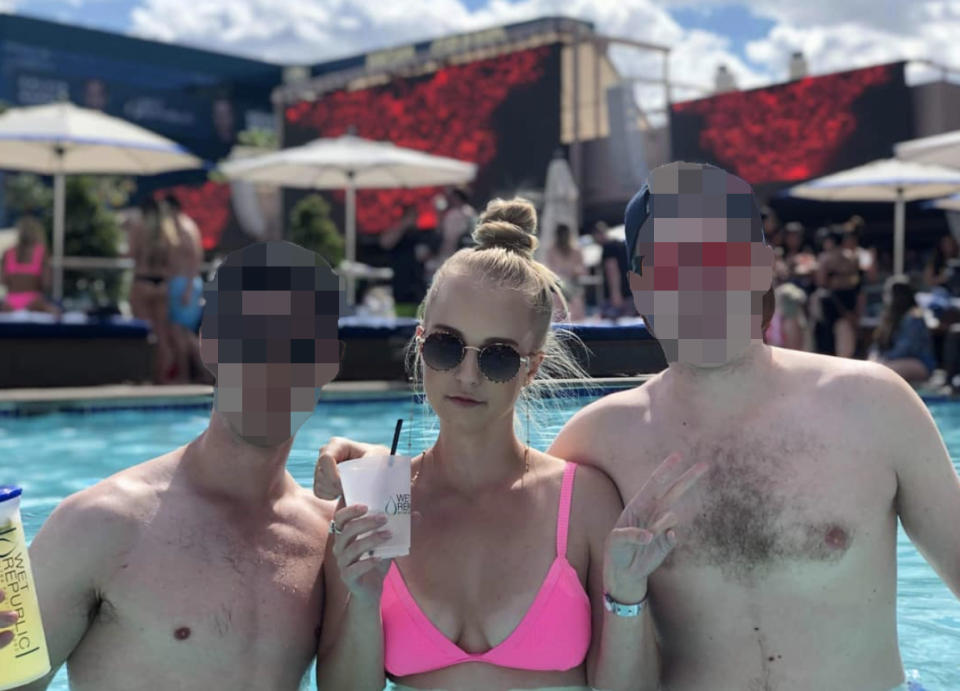 Michaela Dunn in a pool with two friends in Las Vegas. 