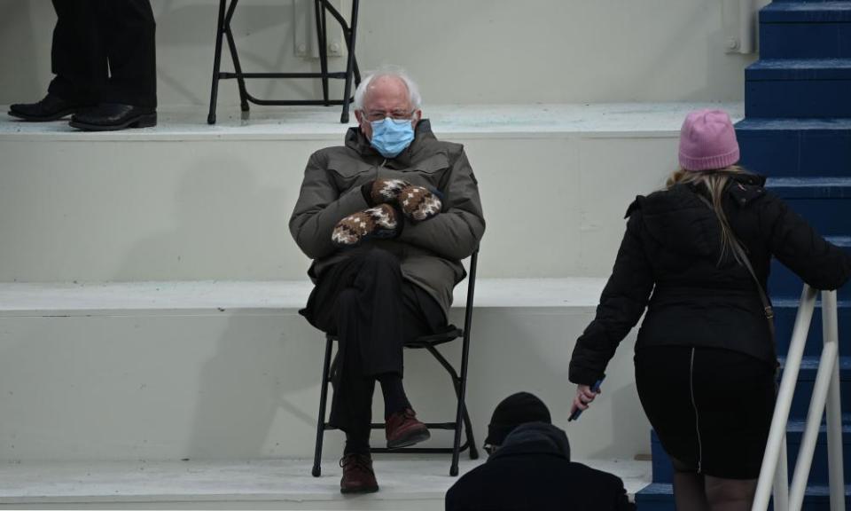 Senator Bernie Sanders with his internet-famous mittens.