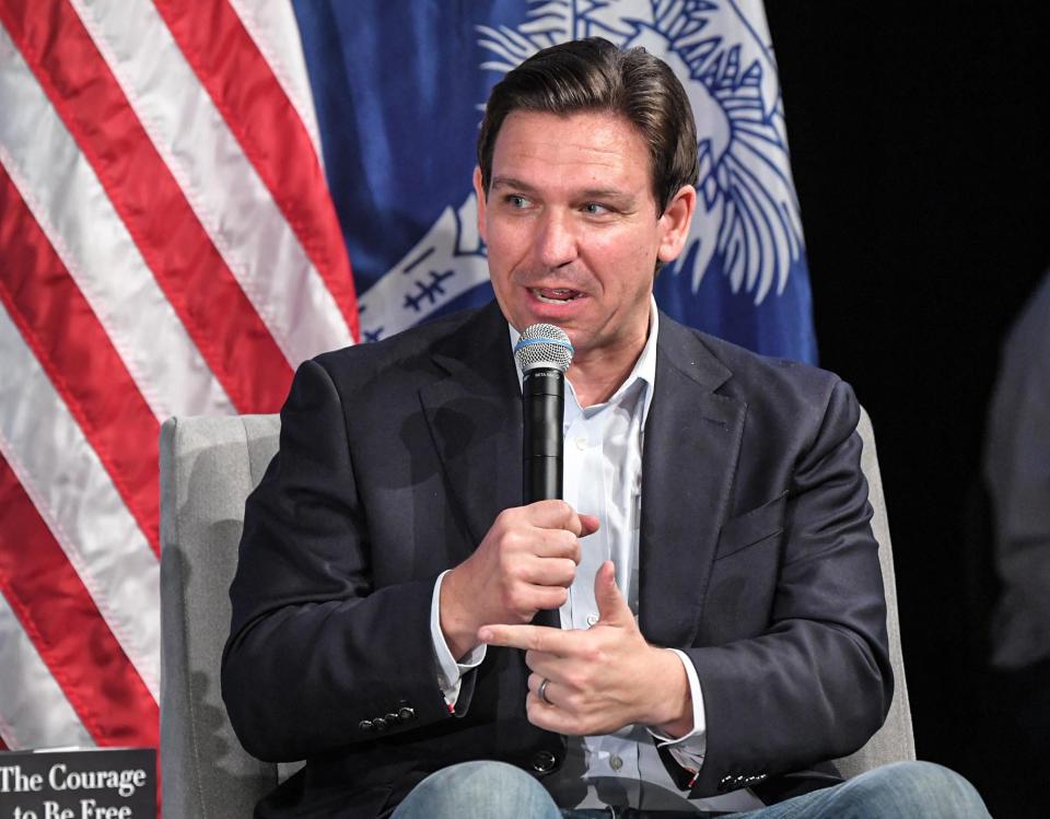 Florida Gov. Ron DeSantis speaks at First Baptist North Spartanburg church in Spartanburg, S.C. Wednesday, April 19, 2023. 