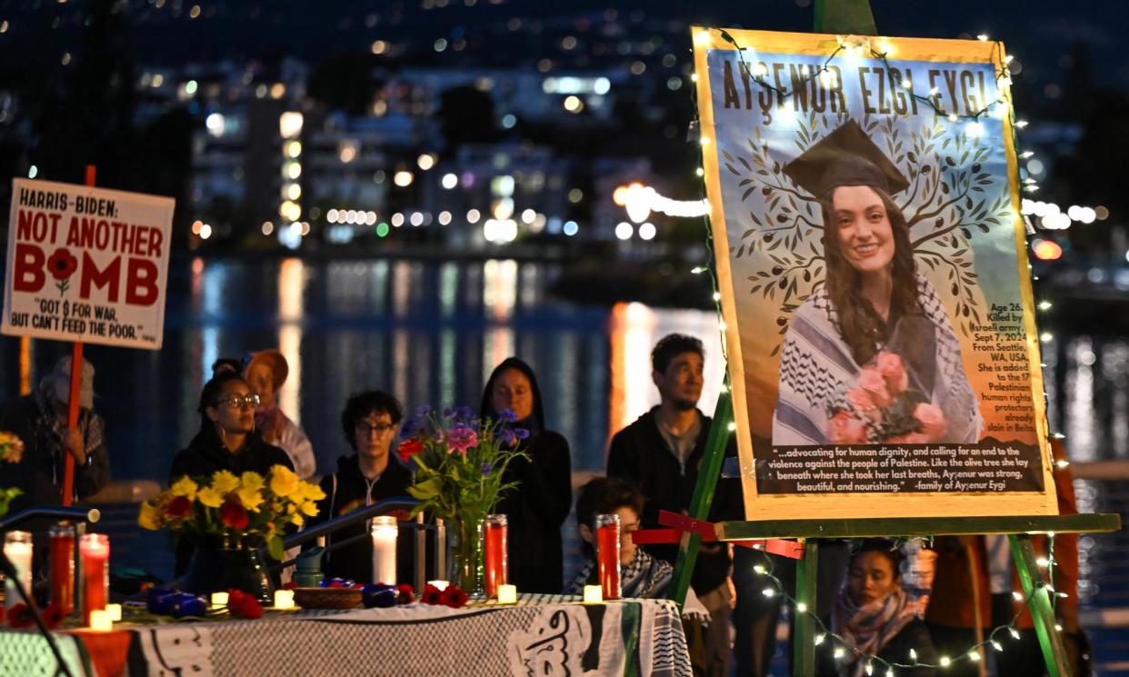 <span>Crowds hold vigil in California for Ayşenur Ezgi Eygi killed in a protest on the West Bank</span><span>Photograph: Anadolu/Getty Images</span>