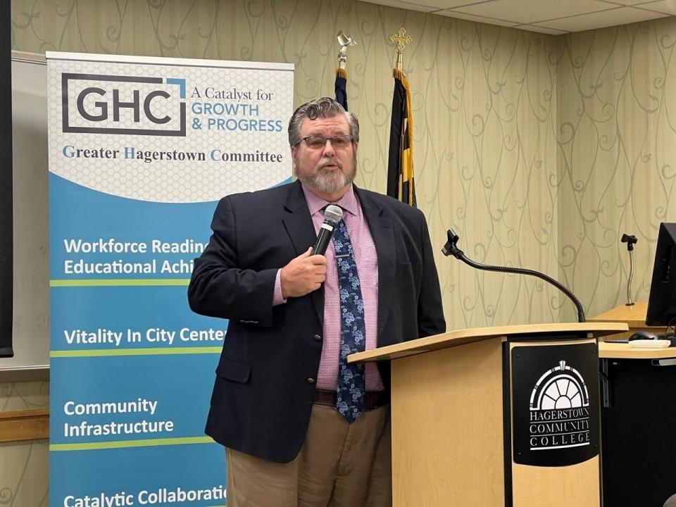 Sen. Mike McKay, R-Garrett/Allegany/Washington, speaks during a breakfast hosted by the Greater Hagerstown Committee at Hagerstown Community College on Nov. 6, 2023.