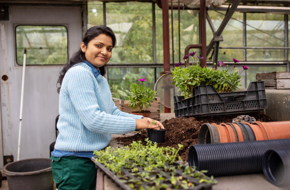 A woman working in a garden center