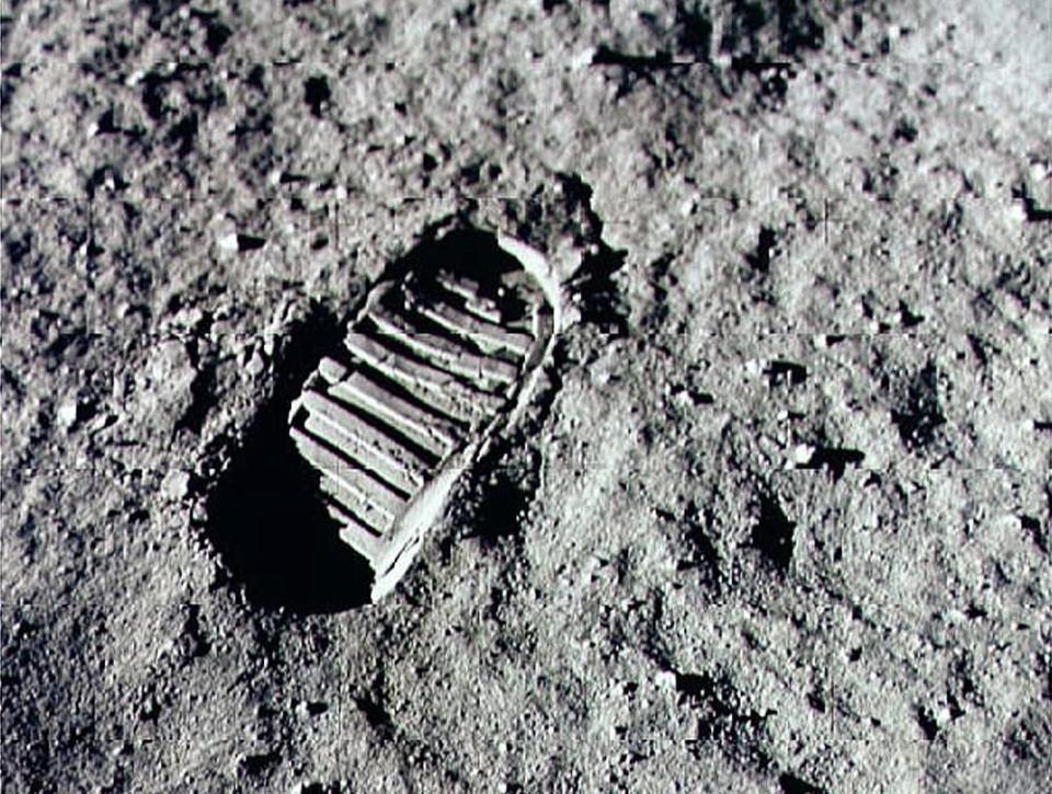 <div class="inline-image__caption"><p>An Apollo 11 astronaut's footprint in the lunar soil, photographed by a 70 mm lunar surface camera. Armstrong stepped into history on July 20, 1969, by leaving the first human footprint on the surface of the moon. </p></div> <div class="inline-image__credit">NASA/Getty</div>
