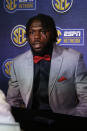 Missouri defensive back DeMarkus Acy speaks during the NCAA college football Southeastern Conference Media Days, Monday, July 15, 2019, in Hoover, Ala. (AP Photo/Butch Dill)