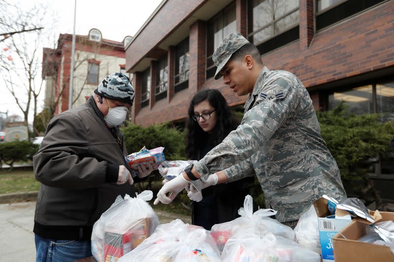 National Guard troops National guard troops help with Food distribution during the coronavirus outbreak in New Rochelle