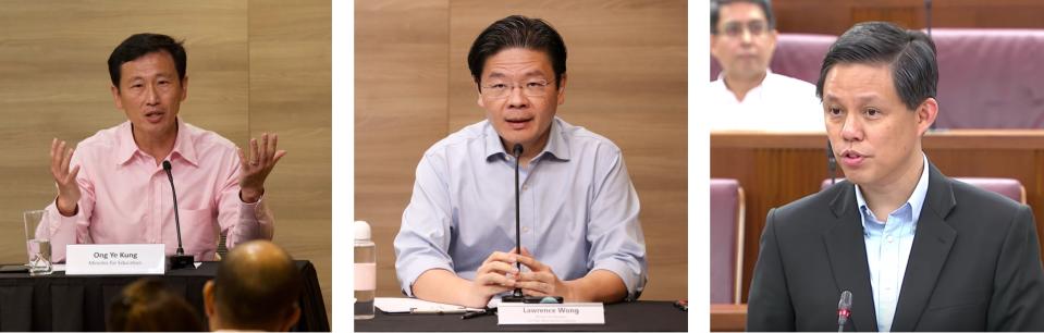 (L-R) Transport Minister Ong Ye Kung, Minister Lawrence Wong and Trade and Industry Minister Chan Chun Sing. (PHOTO: Yahoo News Singapore/MCI/Gov.sg)