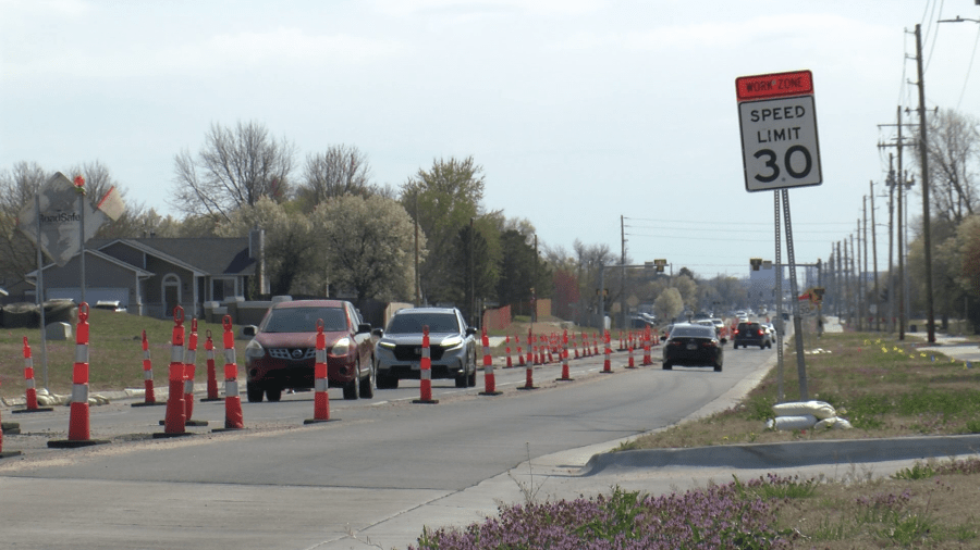 Photo of the construction in Bel Aire on Woodlawn between 37th Street North and 45th Street North taken on March 21, 2024 (KSN Photo)