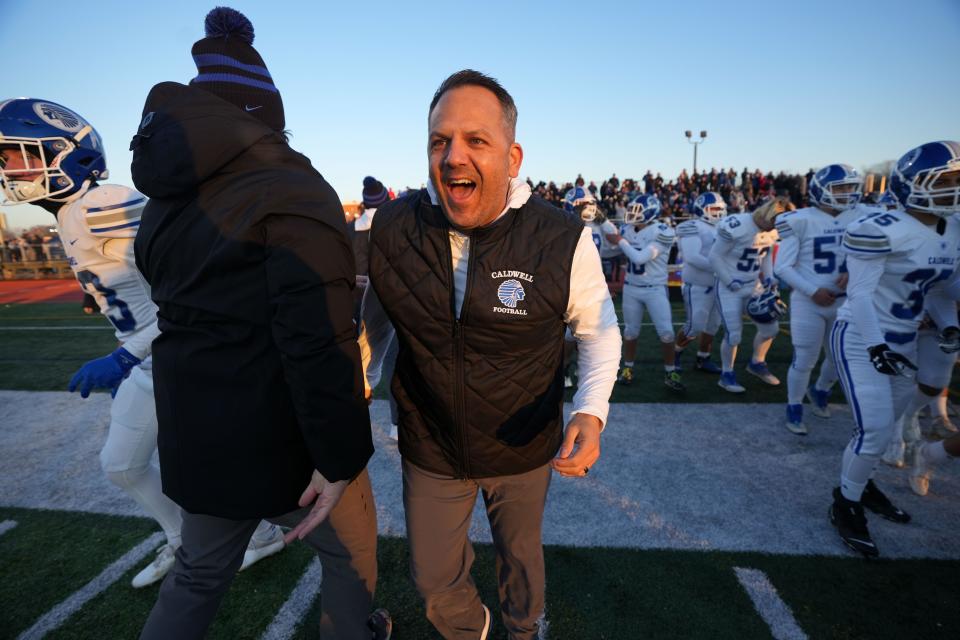 Westwood vs. Caldwell in a NJSIAA Group 2 football semifinal at Franklin High School in Franklin Township on Saturday, November 19, 2022. Caldwell celebrates defeating Westwood. 