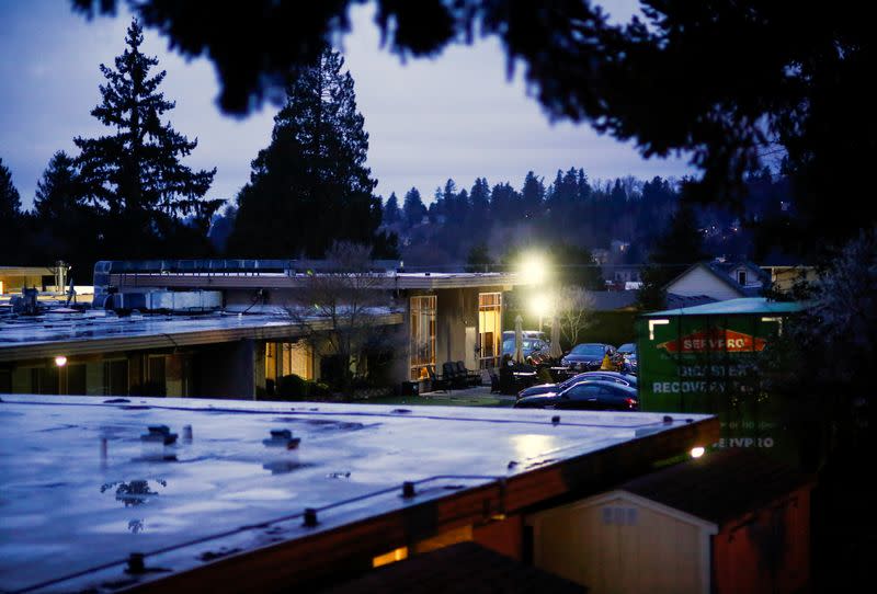 The Life Care Center of Kirkland, a long-term care facility linked to several confirmed coronavirus cases, is pictured in Kirkland