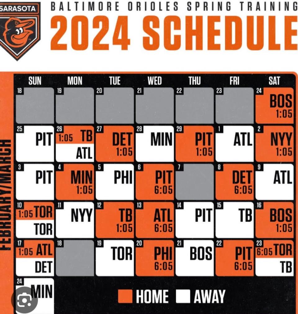 The 2024 spring training schedule for the Baltimore Orioles.