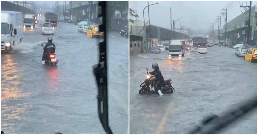 騎士涉水而過。（圖／翻攝自記者爆料網）