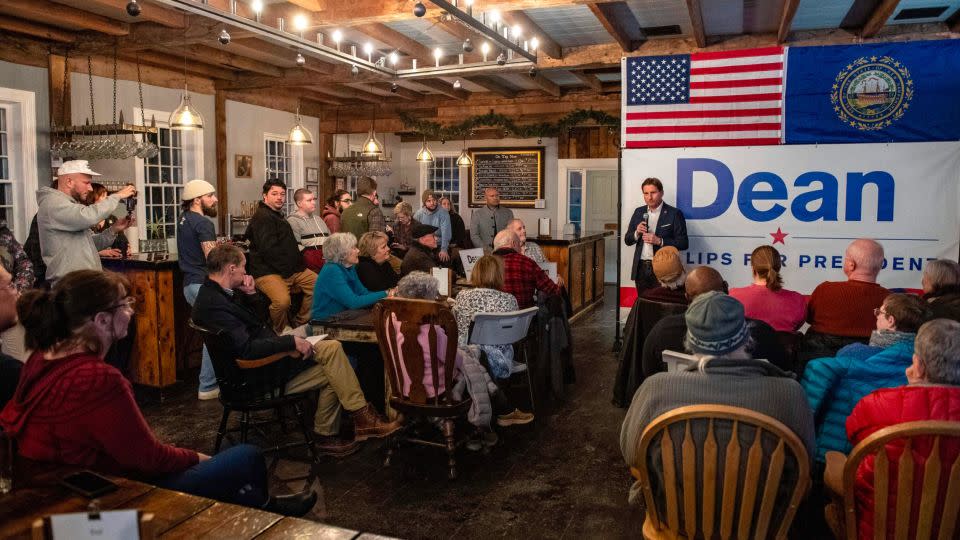 Rep. Dean Phillips speaks during a campaign event at Post & Beam Brewing in Peterborough, New Hampshire, on January 17, 2024. - Joseph Prezioso/AFP/Getty Images