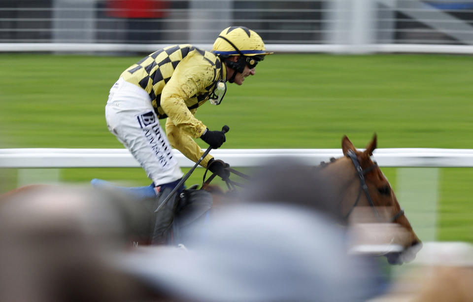 Paul Townend riding State Man on their way to winning the Champion Hurdle, the showpiece of the opening day at the Cheltenham Festival (Reuters via Beat Media Group subscription)