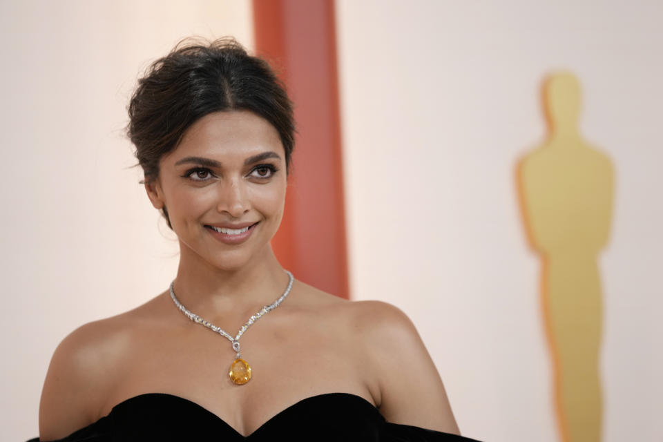 Deepika Padukone arrives at the Oscars on Sunday, March 12, 2023, at the Dolby Theatre in Los Angeles. (AP Photo/Ashley Landis)