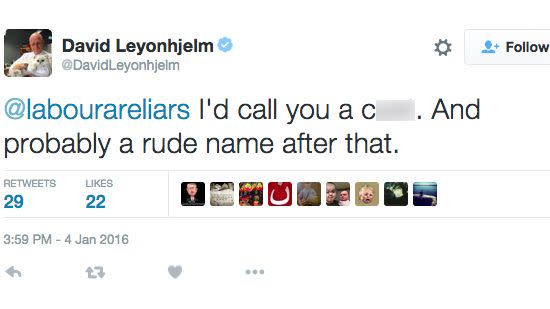 Senator Leyonhjelm's comment on Twitter has disgusted many social media users. Photo: Twitter