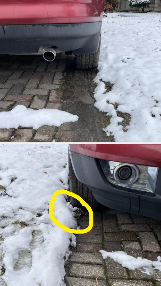 A car's tire parked in the snow