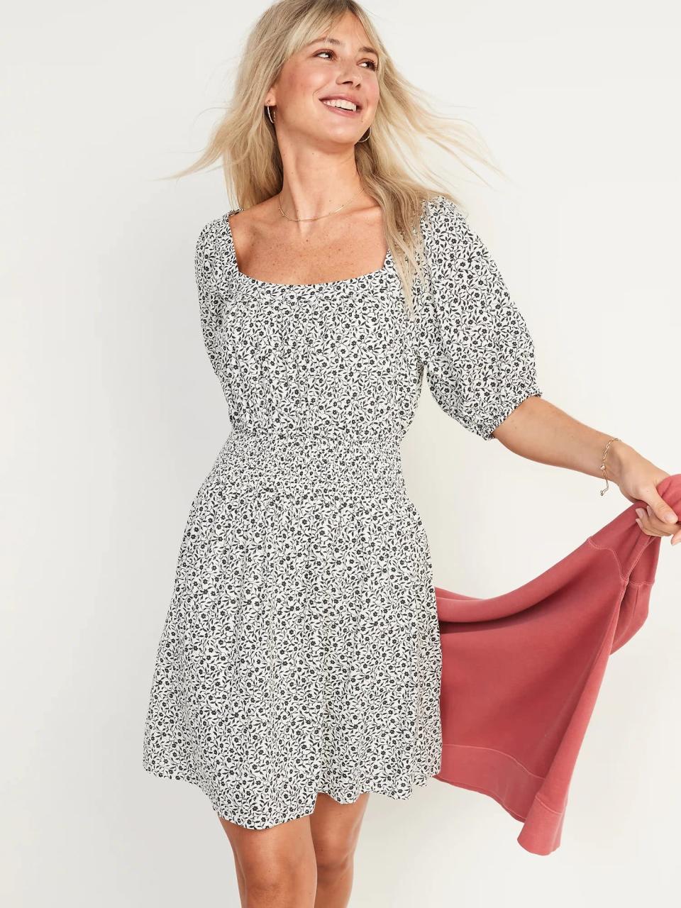 <p>Any one of these <span>Old Navy Puff-Sleeve Waist-Defined Smocked Mini Dress</span> ($32-$38, originally $40) picks would be darling with a colorful sweater and flats.</p>