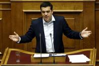 Greek Prime Minister Alexis Tsipras delivers a speech during a parliamentary session in Athens, Greece June 28, 2015. REUTERS/Alkis Konstantinidis