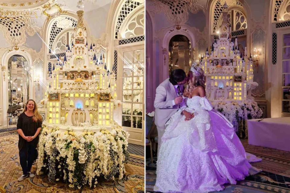 <p>David Woodruff for Bespoke Cakes by Sam</p> Sam Woodruff (left) created a towering castle wedding cake for bride and groom Madeline and Patrick 
