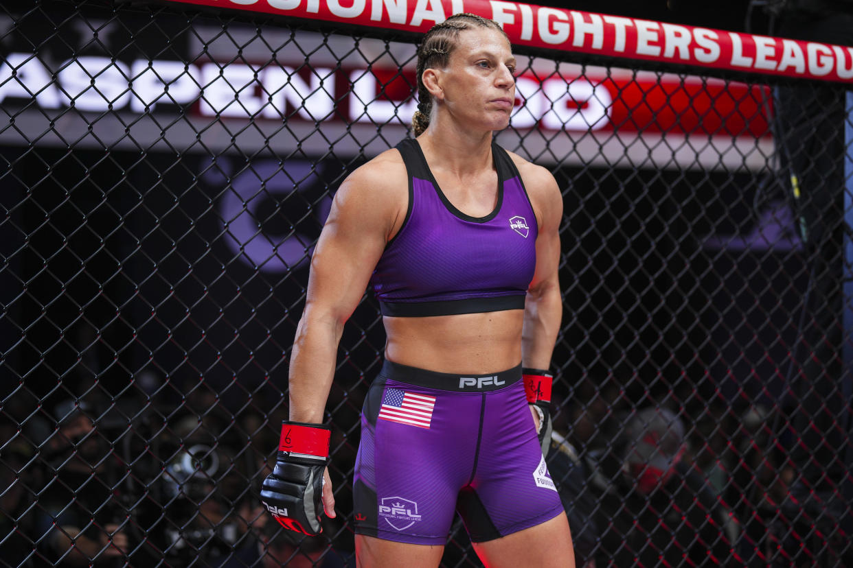 WASHINGTON, DC - NOVEMBER 24: Kayla Harrison prepares to face Aspen Ladd during the 2023 PFL Championships at The Anthem on November 24, 2023 in Washington, DC. (Photo by Cooper Neill/Getty Images)