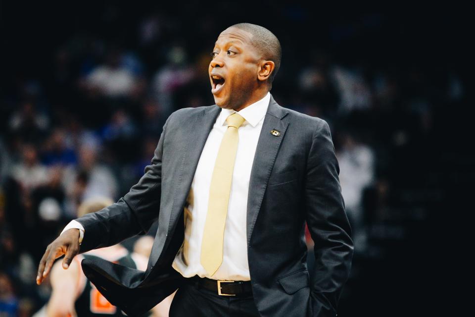 Missouri's Dennis Gates coaches his team during Princeton's 78-63 win in the Second Round of the NCAA Tournament on March 18, 2023, in Sacramento, Calif.