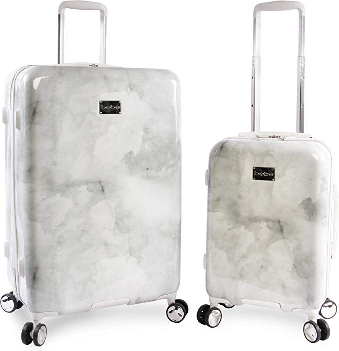 Bebe Lilah 2 Piece Set Suitcase with Spinner Wheels, Silver Marble (Credit: Amazon)