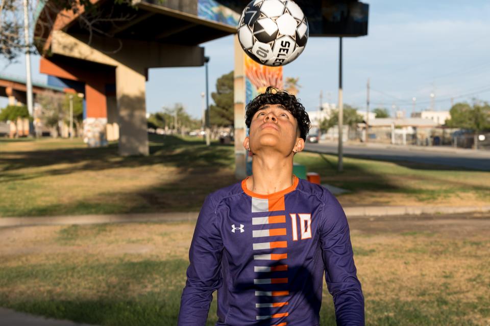 El Paso Times All-City Boys Soccer Player Eastlake's Omar Gio Mora poses for a photo Wednesday, April 27, 2022, at Lincoln Park in South Central El Paso.