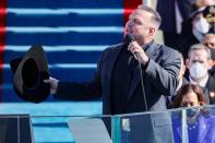 <p>Garth Brooks sings "Amazing Grace" after the swearing in of Joe Biden and Kamala Harris. </p>