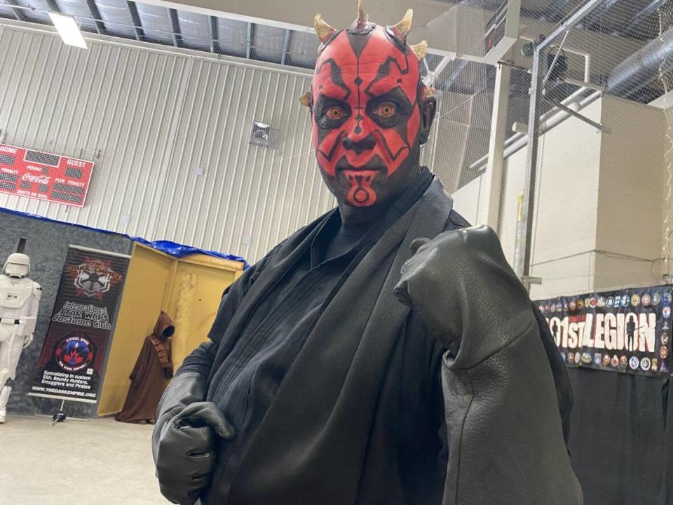 J.R. Berube cosplaying as Darth Maul from Star Wars. His makeup was done by Teresa Nuthall. (Rose Danen/CBC - image credit)