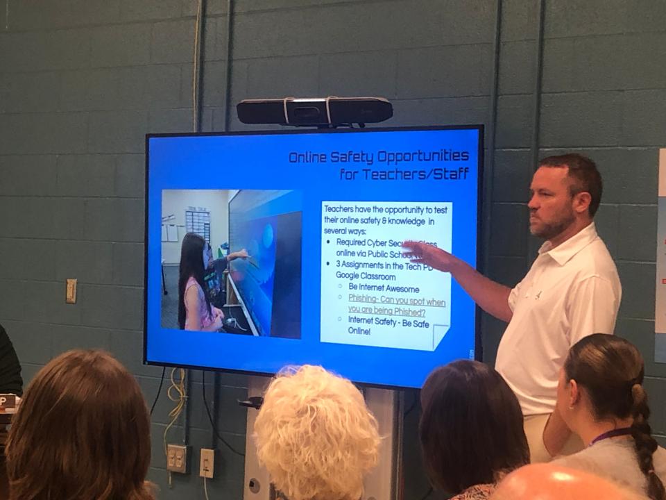 Chad Morris, technology director for Alliance City School District, talks about online safety with the Board of Education on Sept. 19, 2023.