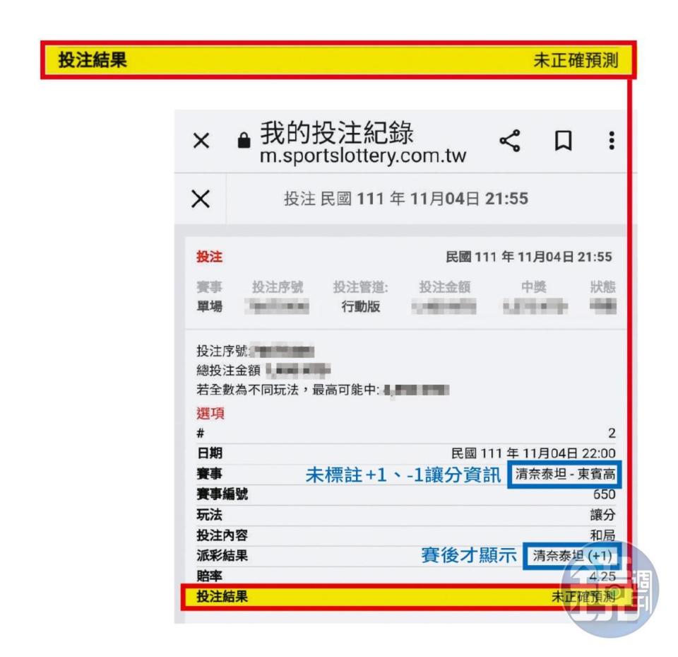 上個月初，C先生透過手機投注印度超級盃足球聯賽，明明贏了，派彩結果卻顯示「未正確預測」。（讀者提供）