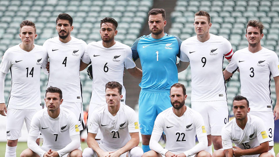 Pictured here, the New Zealand men's football team pose for a photo together before a match.