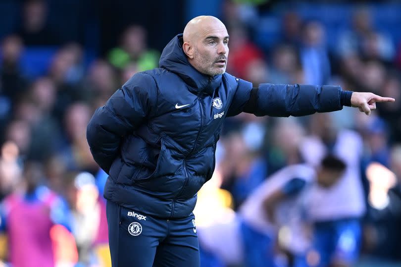 Enzo Maresca, Manager of Chelsea, reacts during the Premier League match between Chelsea FC and Brighton & Hove Albion FC at Stamford Bridge on September 28, 2024