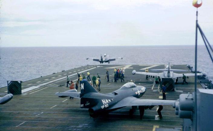 Navy F9F Panther fighter jet aircraft carrier