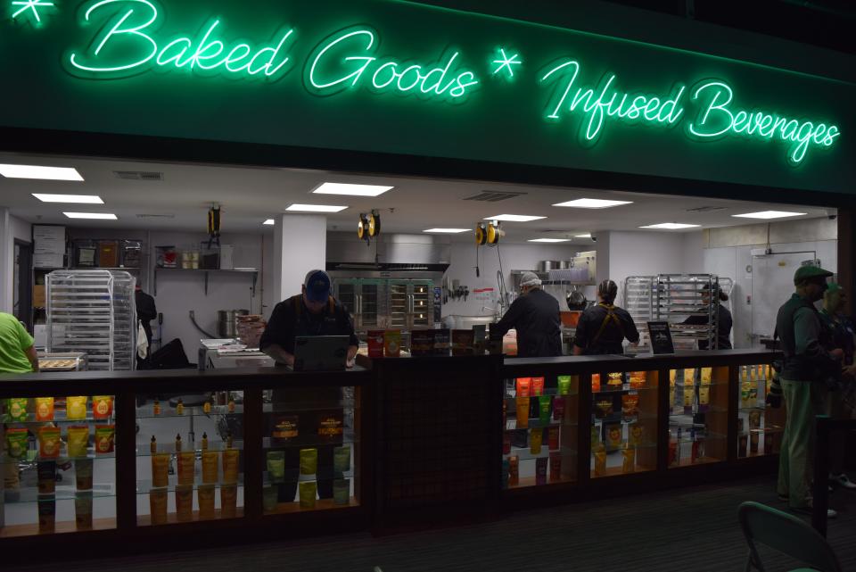 Workers in the edible department at the Eastern Band of Cherokee Indians Great Smoky Cannabis Co. dispensary in Cherokee, North Carolina. April 20, 2024.